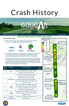 Graphic showing heat map and prior crash data for Gougar Road. 