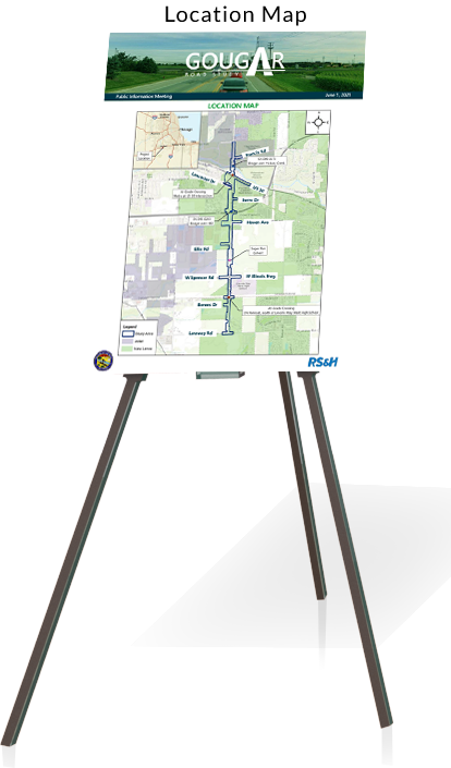  Easel with display board showing location map. 