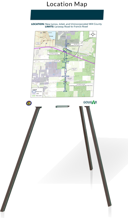  Easel with display board showing location map. 